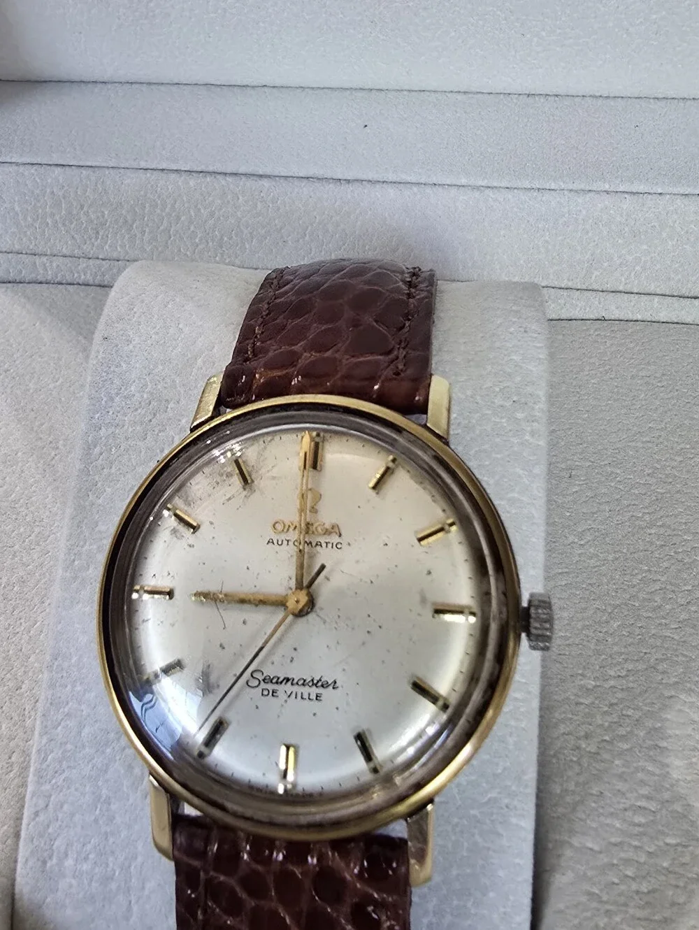 Omega Gold-Tone Dress Watch with Brown Leather Strap